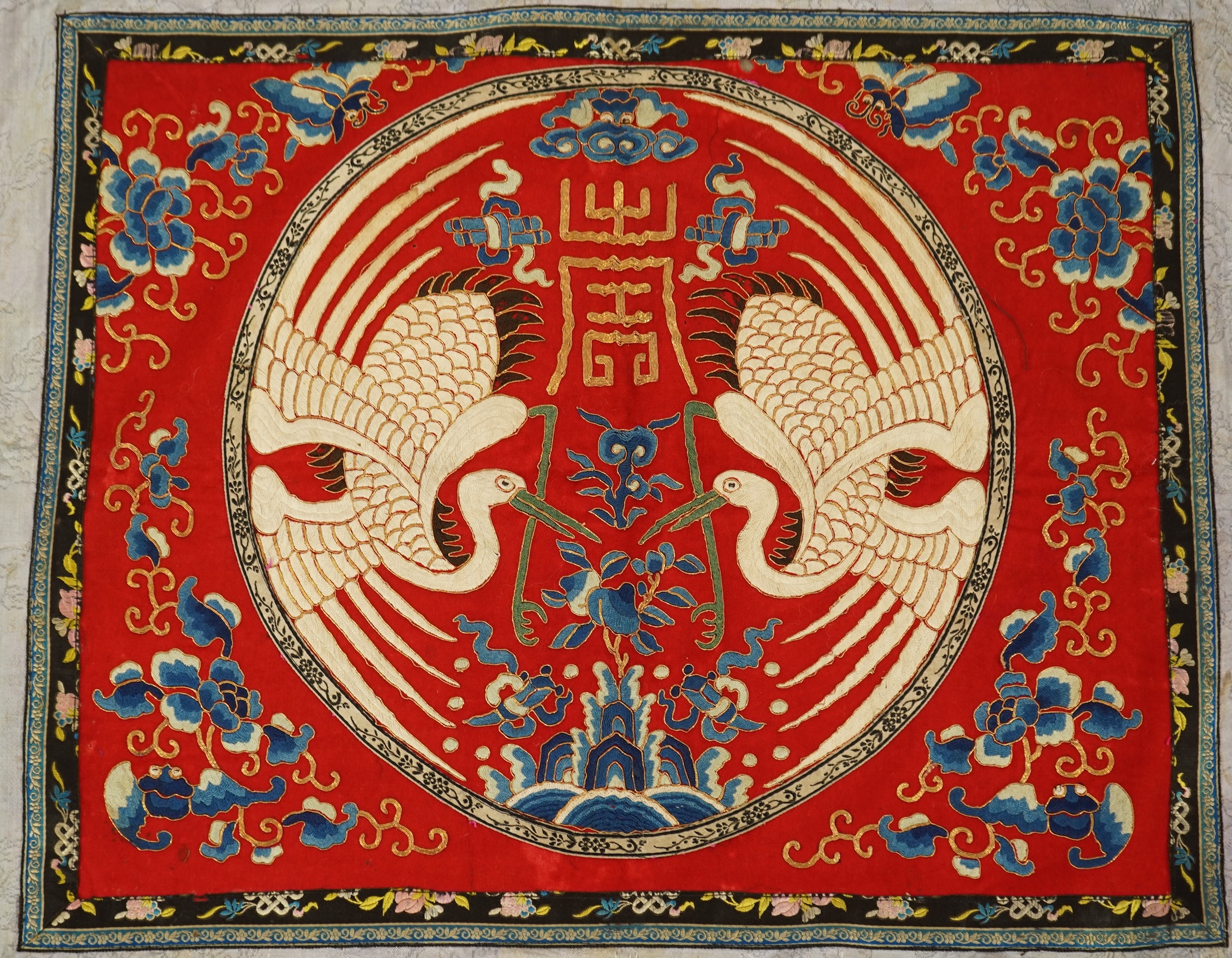 A Chinese embroidered silk ‘crane’ panel, early 20th century